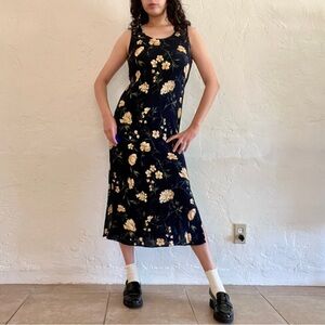 Vintage 90’s Dressbarn Black Floral Sleeveless Midi Dress Womens Size 8